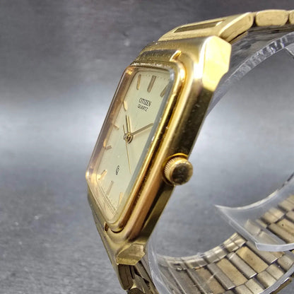 Citizen CQ Tank Watch Men 26mm Champagne Dial Gold Tone 6031-S16890 New Battery2