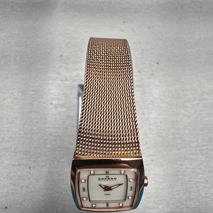 Skagen Denmark Watch Women 21mm MOP Dial Rose Gold Rectangle 380XSRR New Battery4