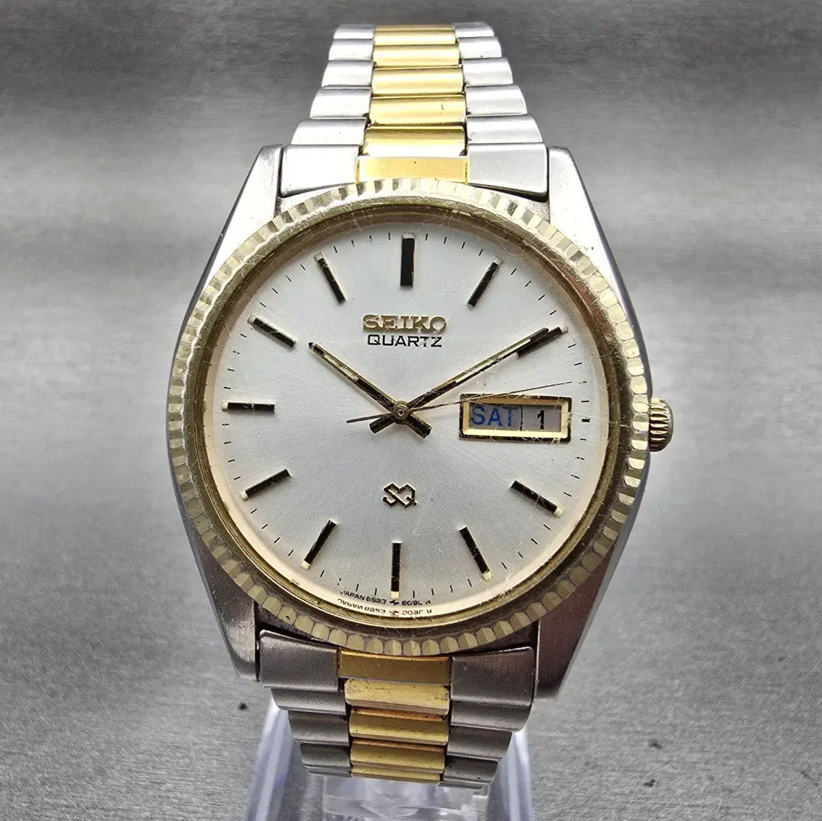 Seiko President Watch Men 36mm Silver Dial Two Tone Daydate 6923-8089 New Batt0