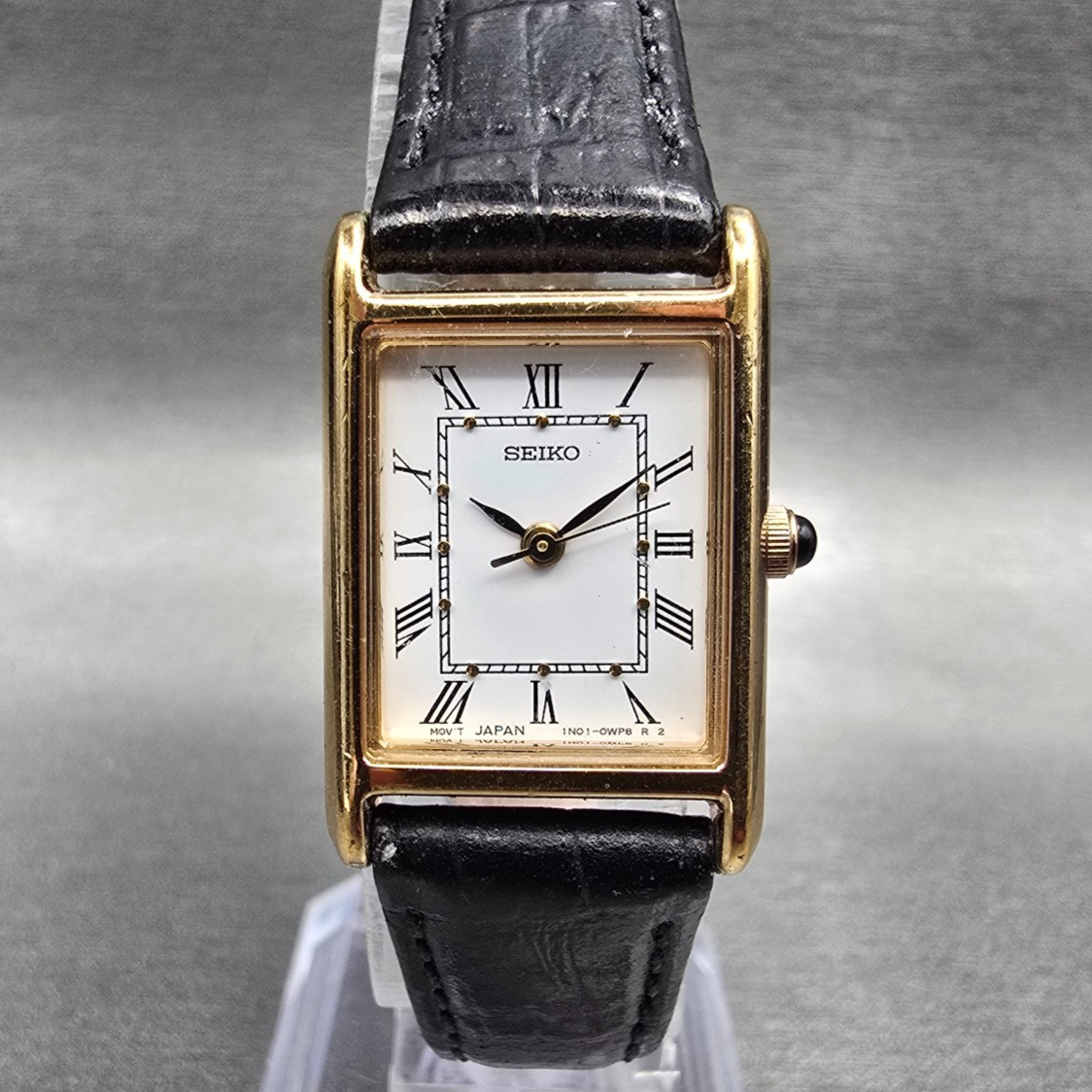 Seiko Tank Watch Women 18mm White Dial Gold Tone Rectangle 1N01-0LK0 New Batt JP0