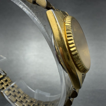Seiko Watch Women 25mm Gold Dial Gold Tone Daydate Round 7N83-0041 New Battery7H3
