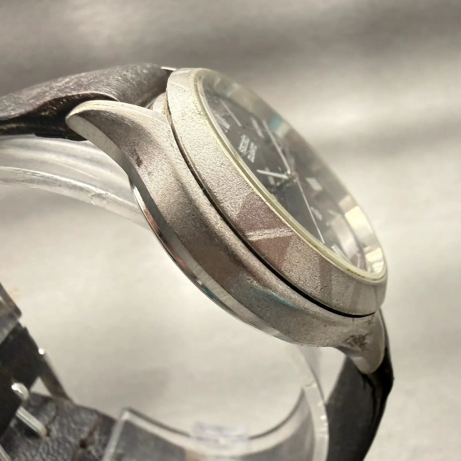 Seiko Watch Men 37mm Black Dial Silver Tone Date Round 0842-7000 New Battery VTG3
