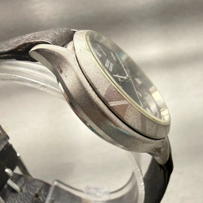 Seiko Watch Men 37mm Black Dial Silver Tone Date Round 0842-7000 New Battery VTG3