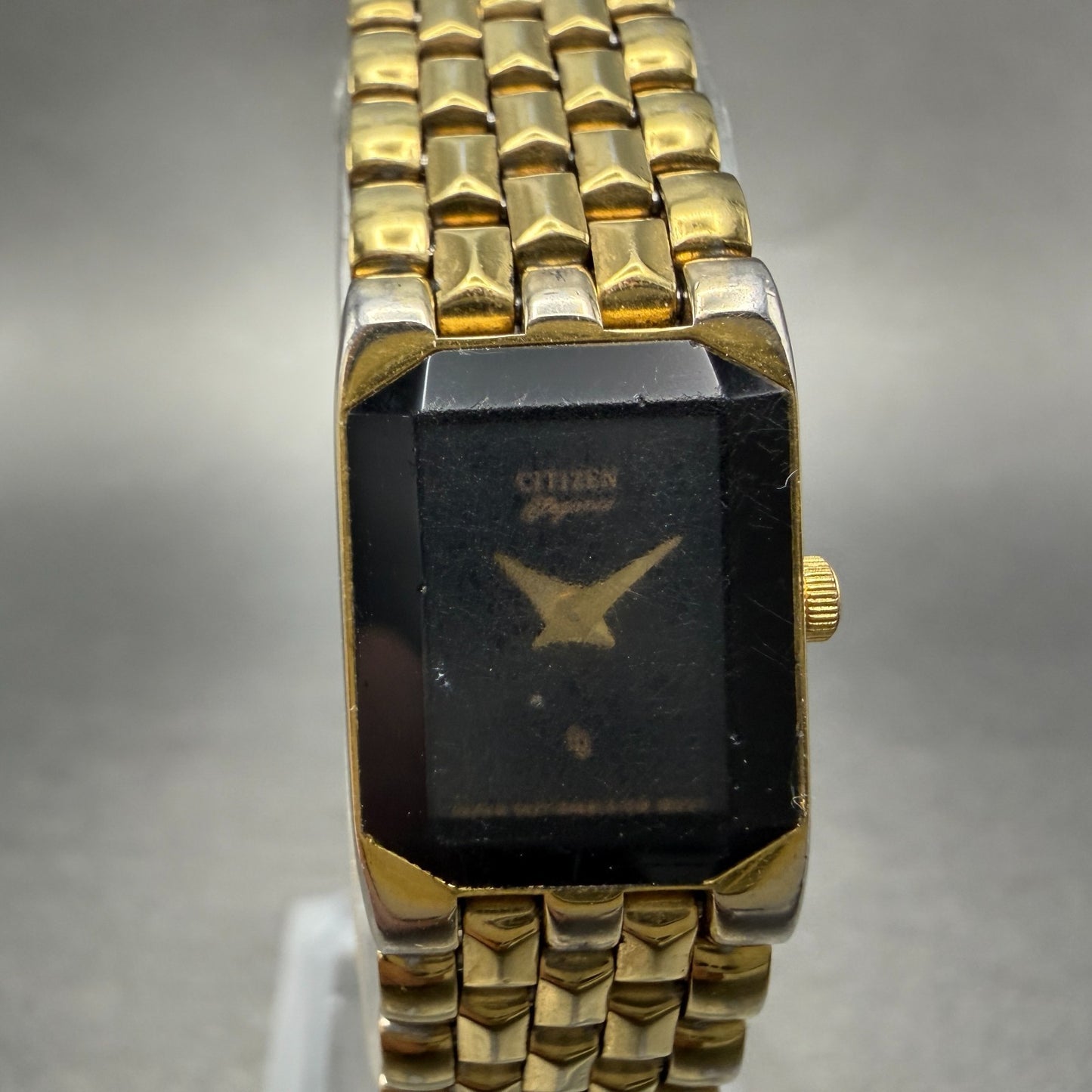 Citizen CQ Elegance Tank Watch Women 15mm Black Dial Gold Tone New Battery VTG0