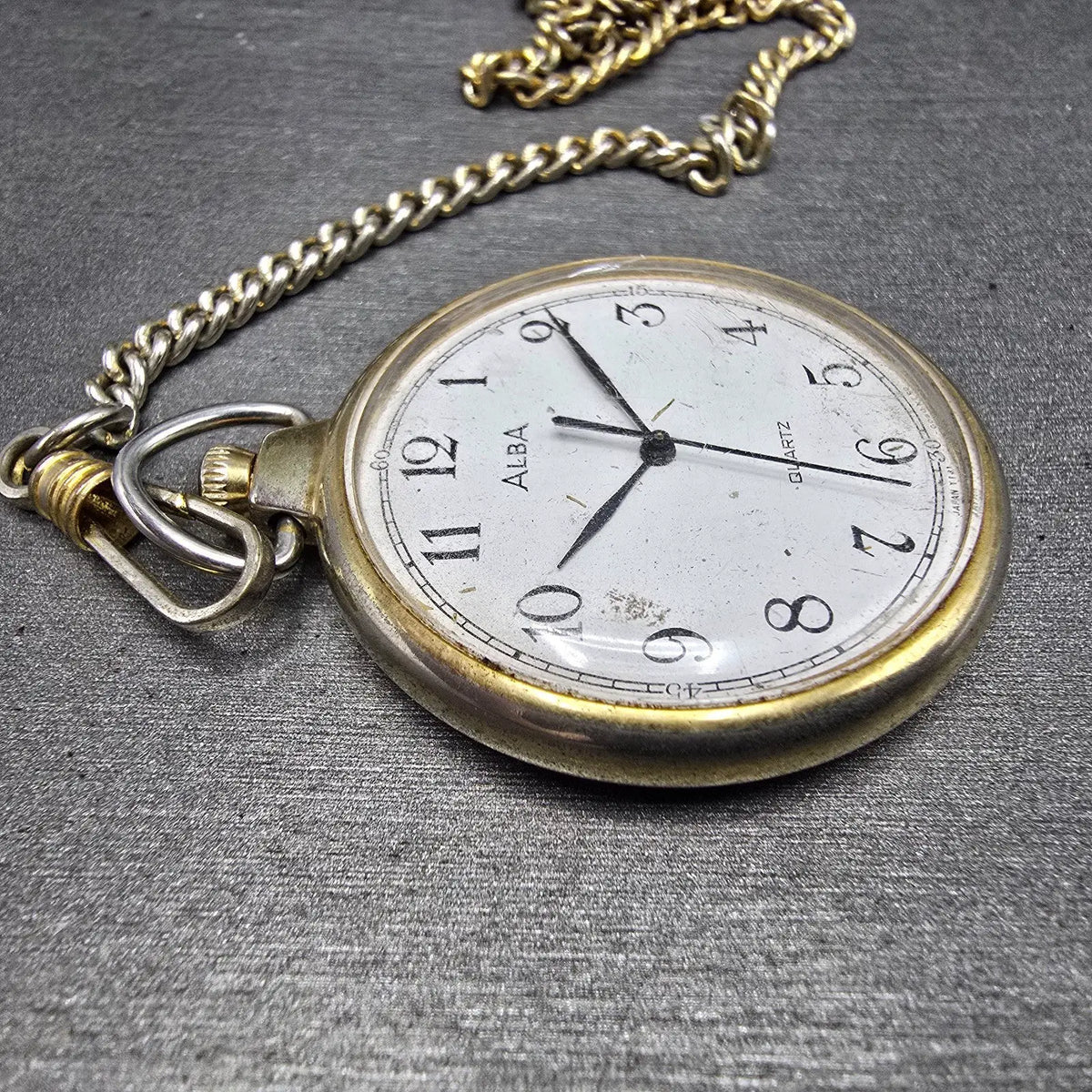 Seiko Alba Pocket Watch Men 36mm White Dial Gold Tone V131-0020 New Battery JDM4