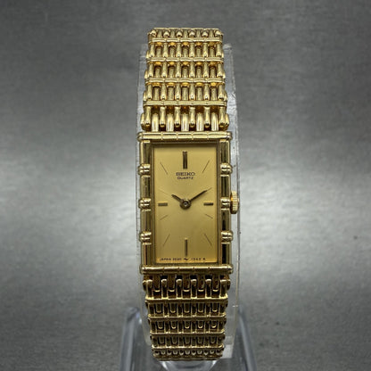 Seiko Tank Watch Women 12mm Champagne Dial Gold Tone 2e206109 New Battery AB0
