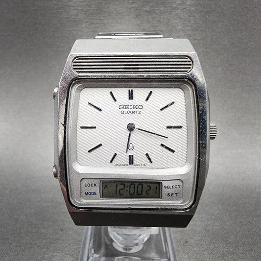 Seiko Analog Digital Watch Men 32mm White Dial Silver H2595010 READ!!! PARTS0
