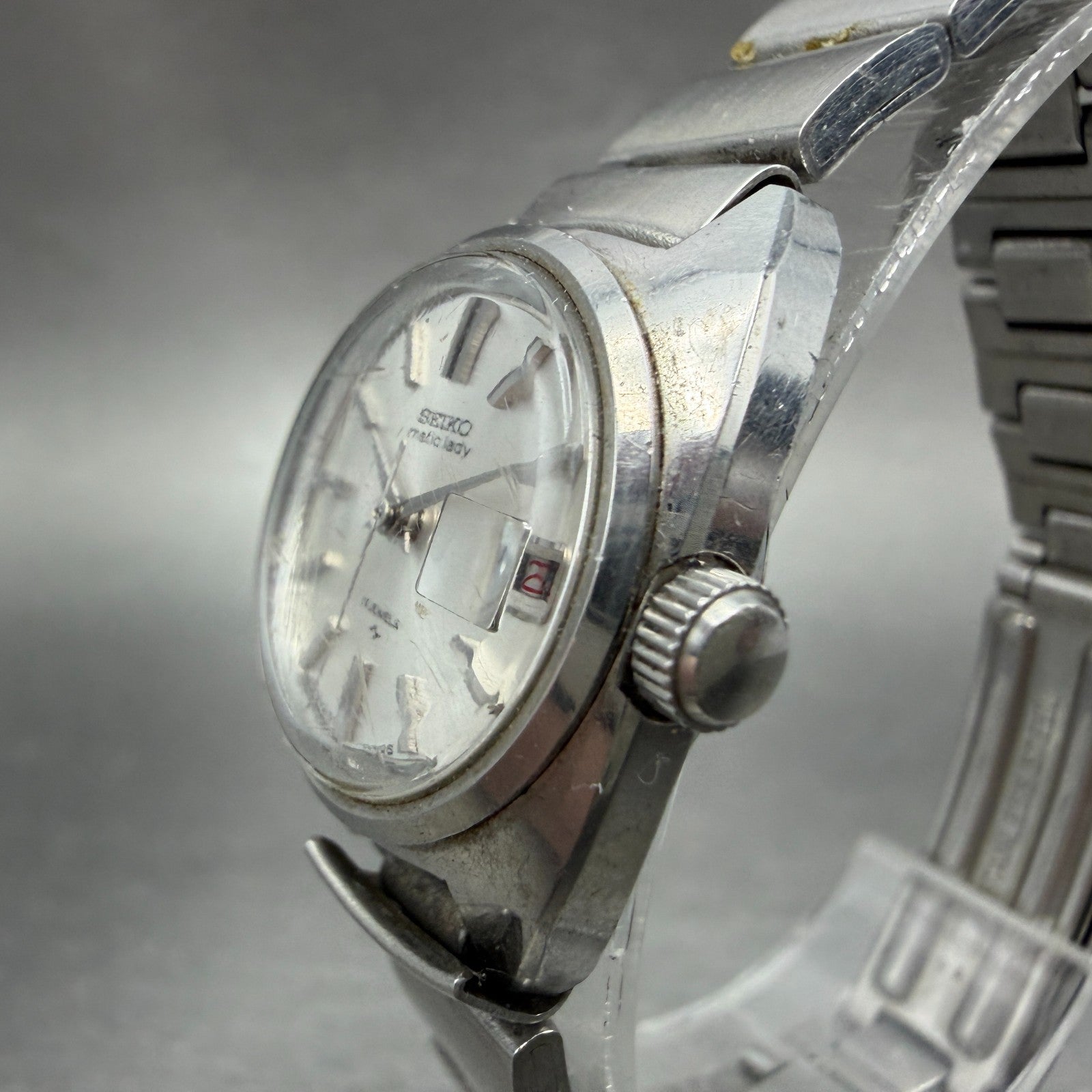 Seiko Maticlady Watch Women 23mm Silver Dial Silver Tone Date 2517-0211 Runs 4522