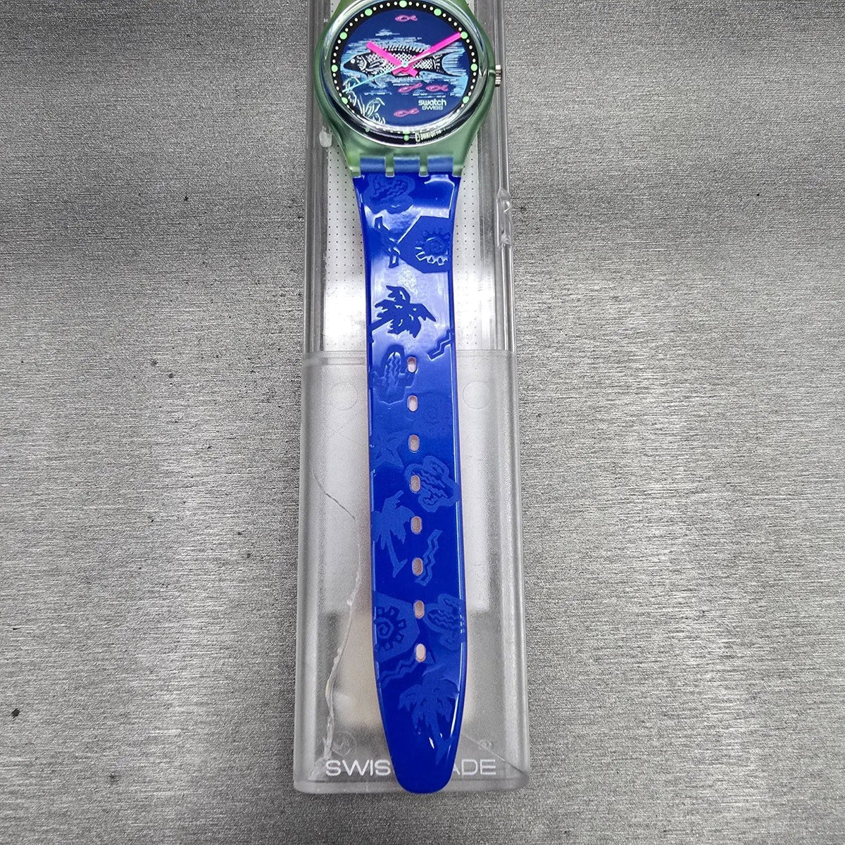 Swatch Frische Fische Watch Men 34mm Blue Dial Green Case GG116 New Battery NOS3