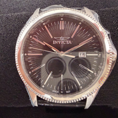 Invicta Celestial Watch Men 43mm Black Dial Silver Date Round Leather 478161
