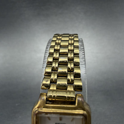 Seiko Tank Watch Women 18mm White Dial Gold Tone Rectangle V401-5129 NewBatt4