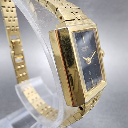 Citizen CQ Tank Watch Women 17mm Black Dial Gold Tone Rectangle New Battery3