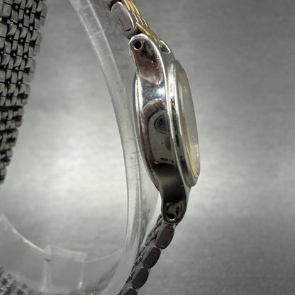 Seiko Watch Women 18mm White Dial Two Tone Oval V401-5228 New Battery Vintage AB3