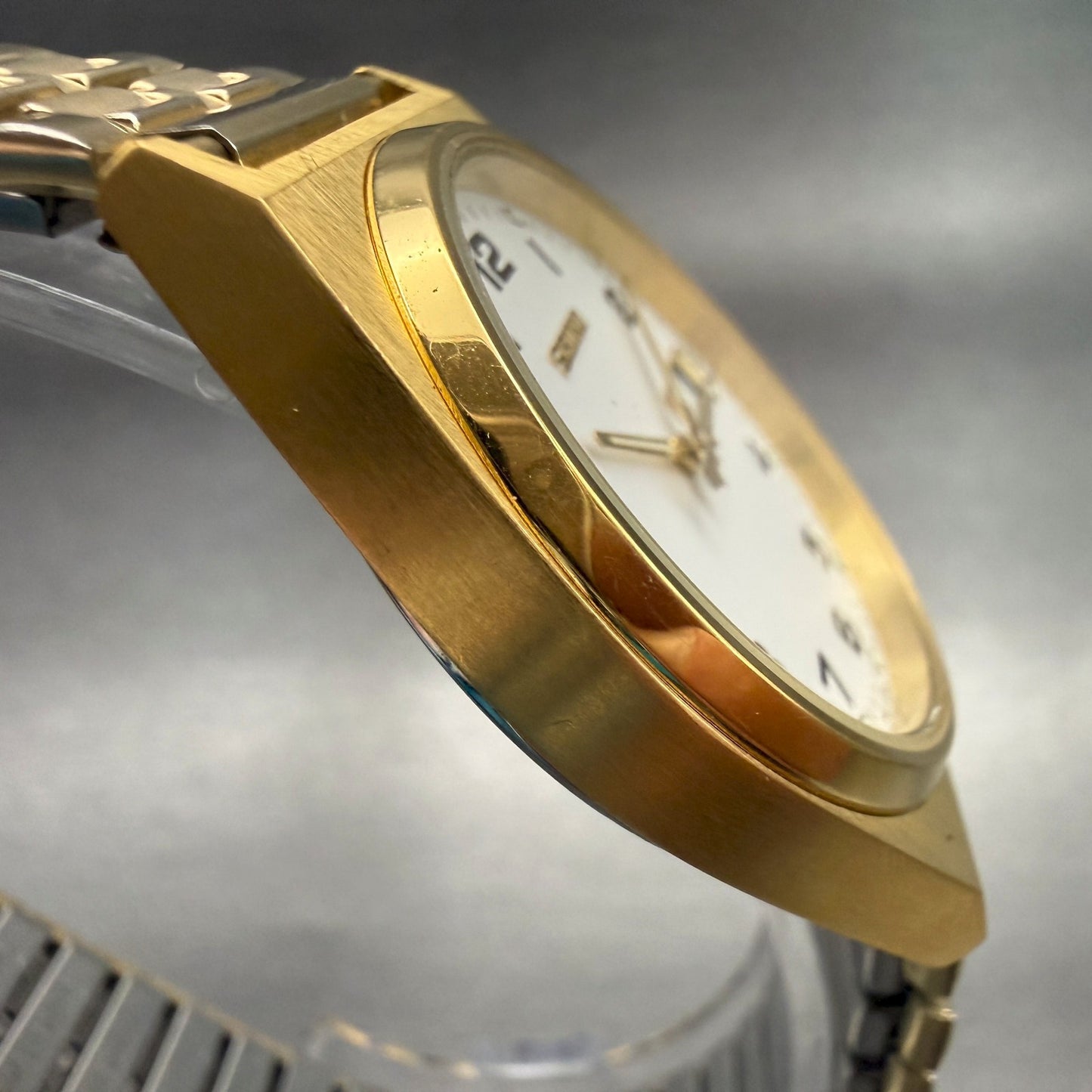 Seiko Watch Men 35mm White Dial Gold Tone Daydate Round V743-9029 New Battery3
