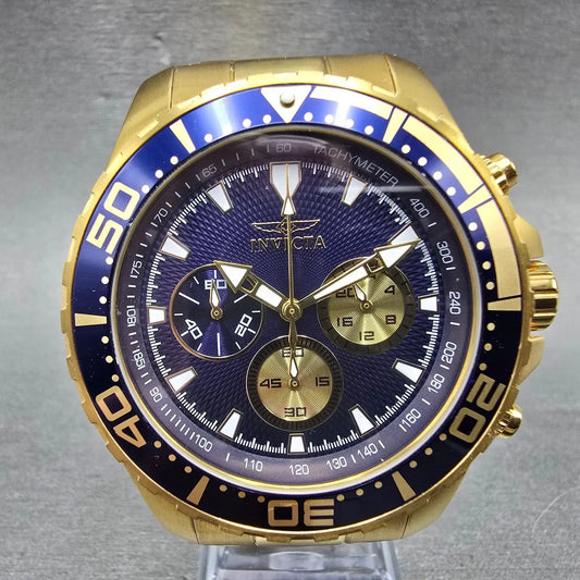 Invicta Pro Diver Chronograph Watch Men 45mm Blue Dial Gold Tone 12916 New Batt0