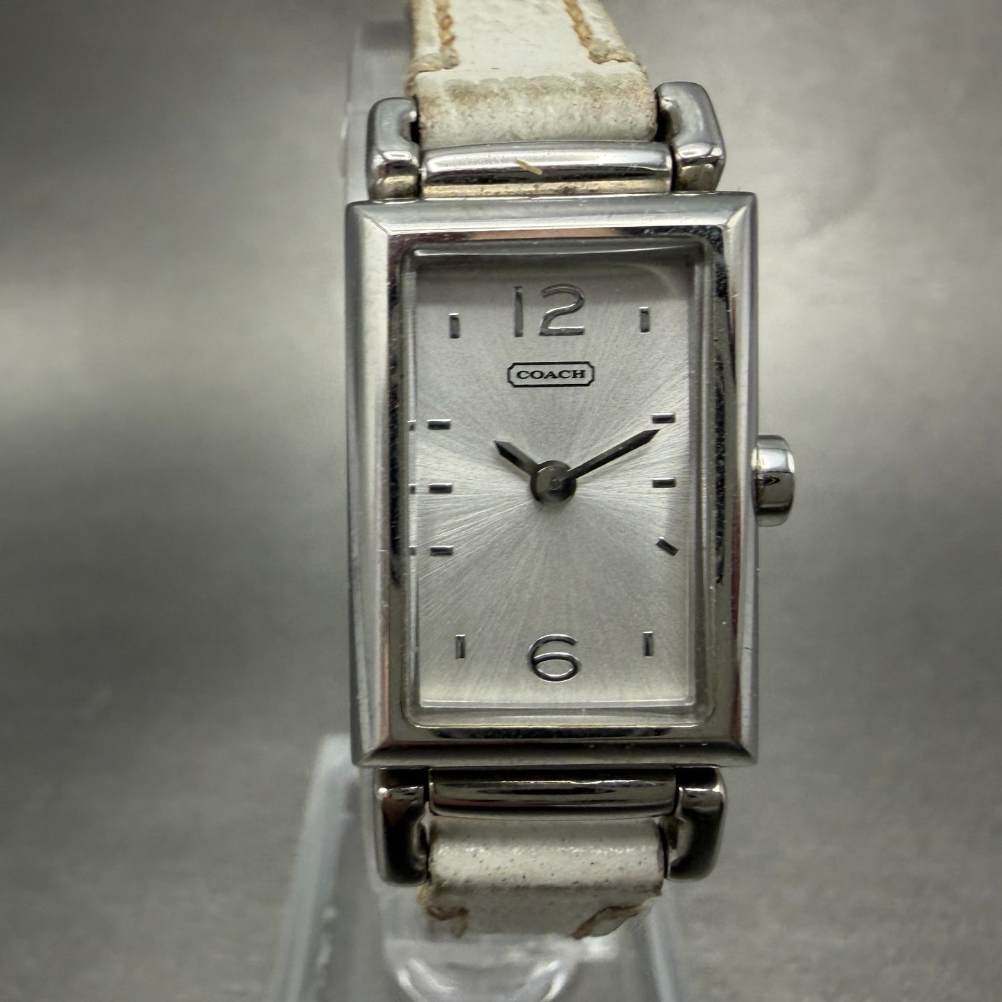 Coach Tank Watch Women 17mm White Dial Silver Tone Rectangle 0312 New Battery0