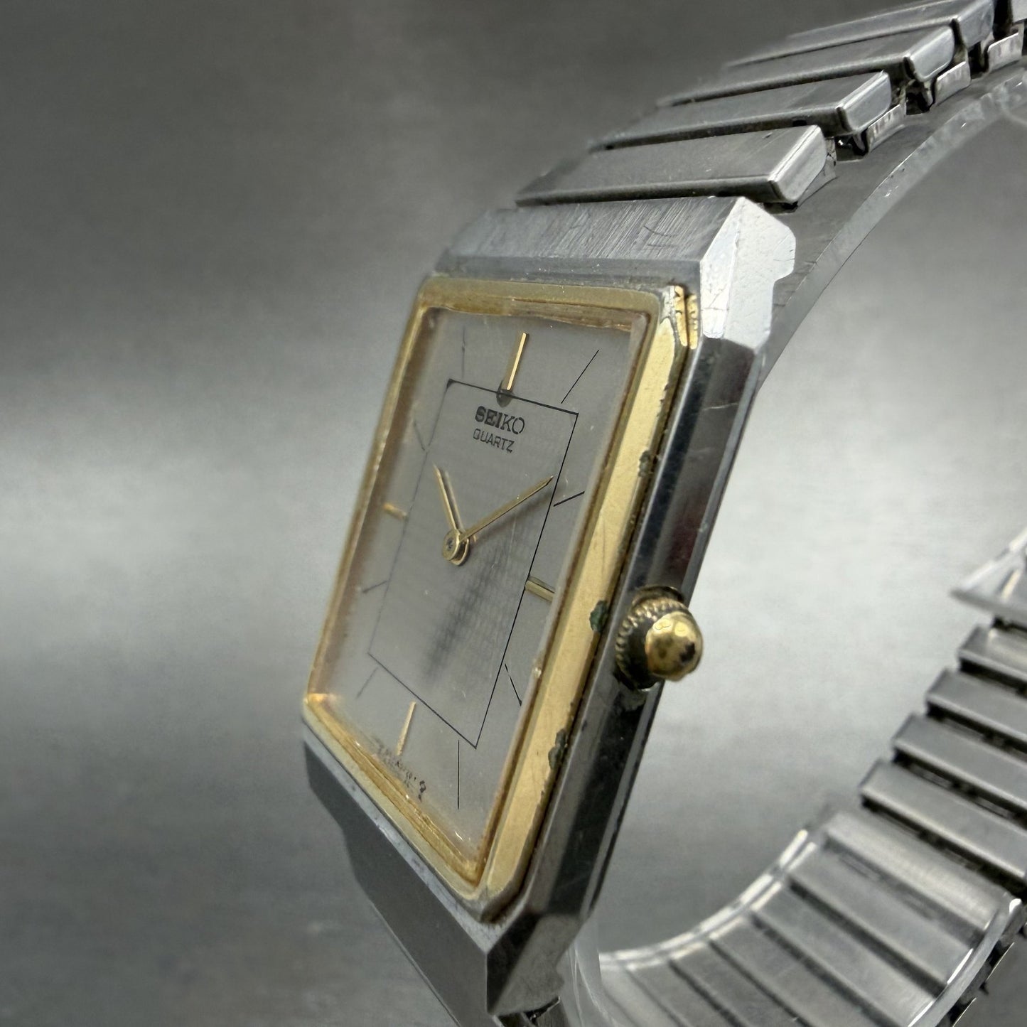 Seiko Tank Watch Men 25mm Silver Dial Two Tone Rectangle 6530-5159 New Battery2