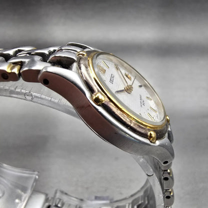 Seiko Watch Women 26mm White Dial Two Tone Date Round 7N82-0599 New Battery3