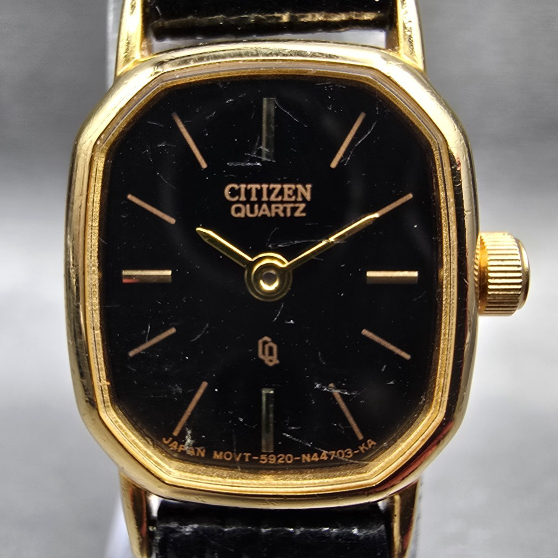 Citizen CQ Watch Women 17mm Black Dial Gold Tone Oval 5920-S49810 New Battery KA1