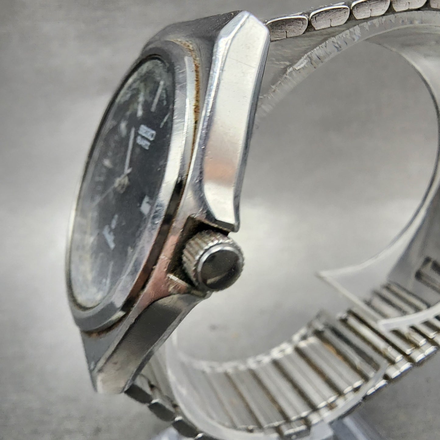 Seiko Silver Wave Watch Men 35mm Black Dial Silver Tone Daydate 64337000 PARTS3