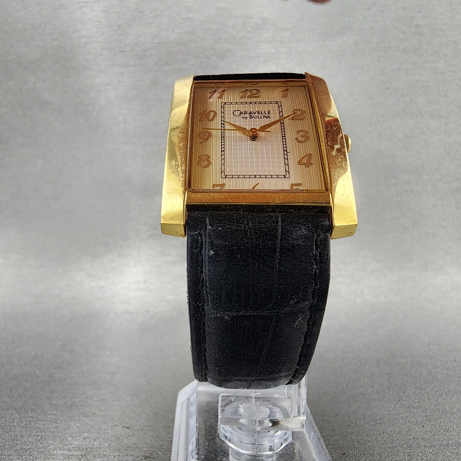 Bulova Caravelle Tank Watch Men 30mm Cream Dial Gold Tone Rectangle New Battery5