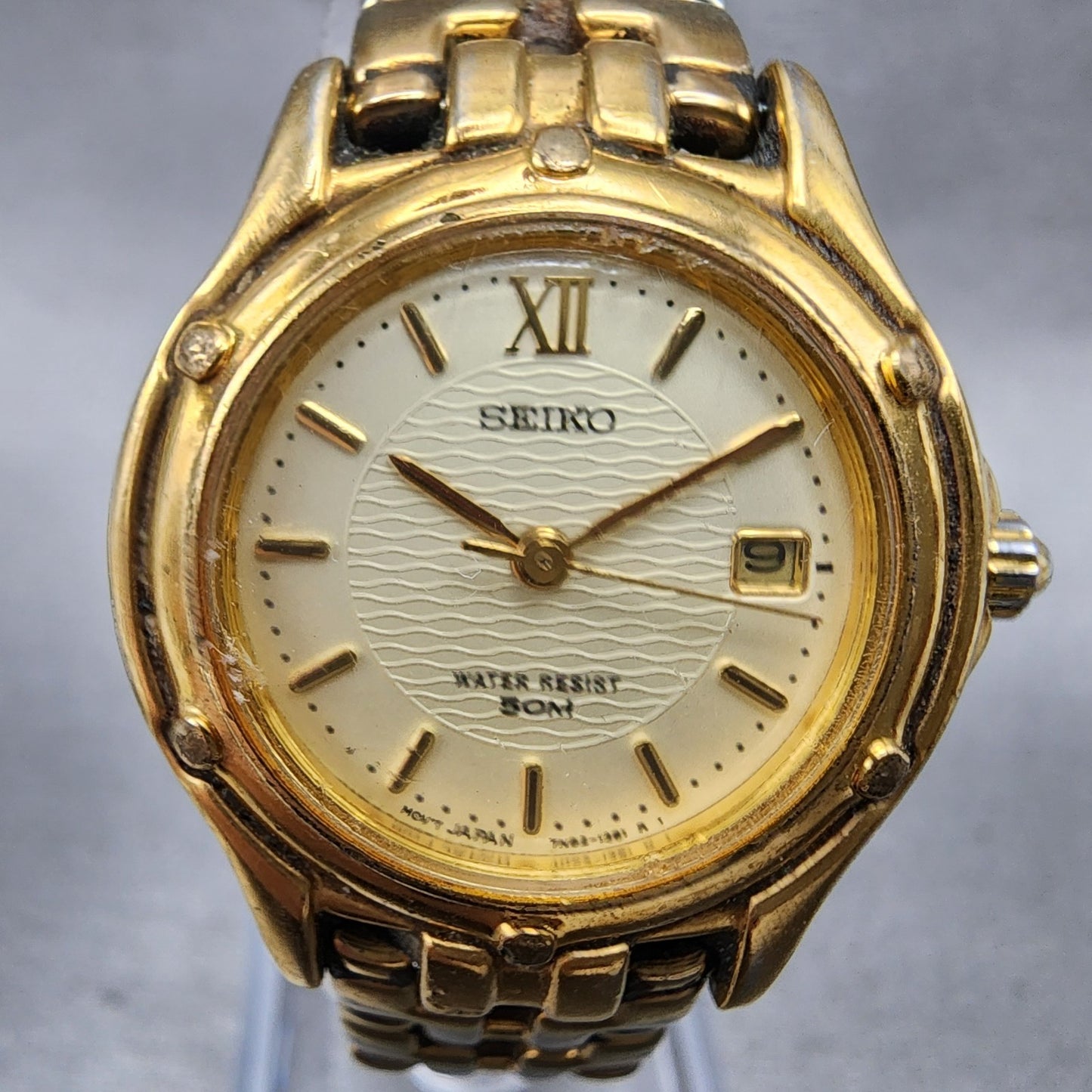 Seiko Watch Women 26mm Champagne Dial Gold Tone Date Round 7n820599 New Battery1