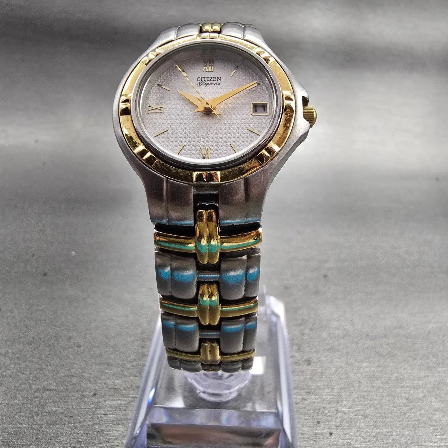 Citizen Elegance Watch Women 24mm Silver Dial Two Tone Date 1012-H20118 New Batt5