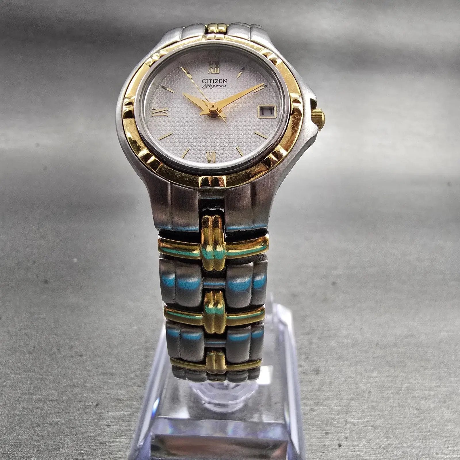 Citizen Elegance Watch Women 24mm Silver Dial Two Tone Date 1012-H20118 New Batt5