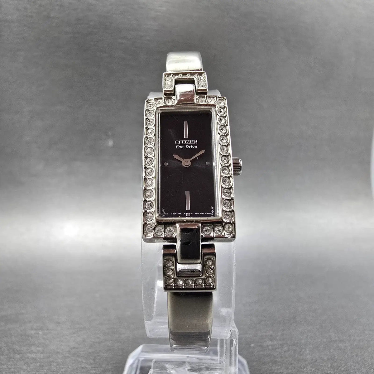 Citizen Eco-Drive Watch Women 14mm Black Dial Silver Gemmed G620-S028841 Works J5