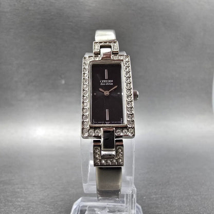 Citizen Eco-Drive Watch Women 14mm Black Dial Silver Gemmed G620-S028841 Works J5
