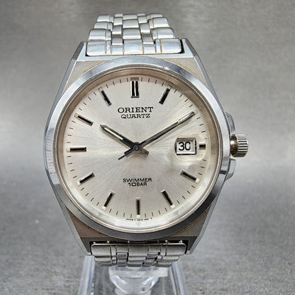 Orient Swimmer Watch Men 36mm Silver Dial Silver Tone Date Round READ New Batt0