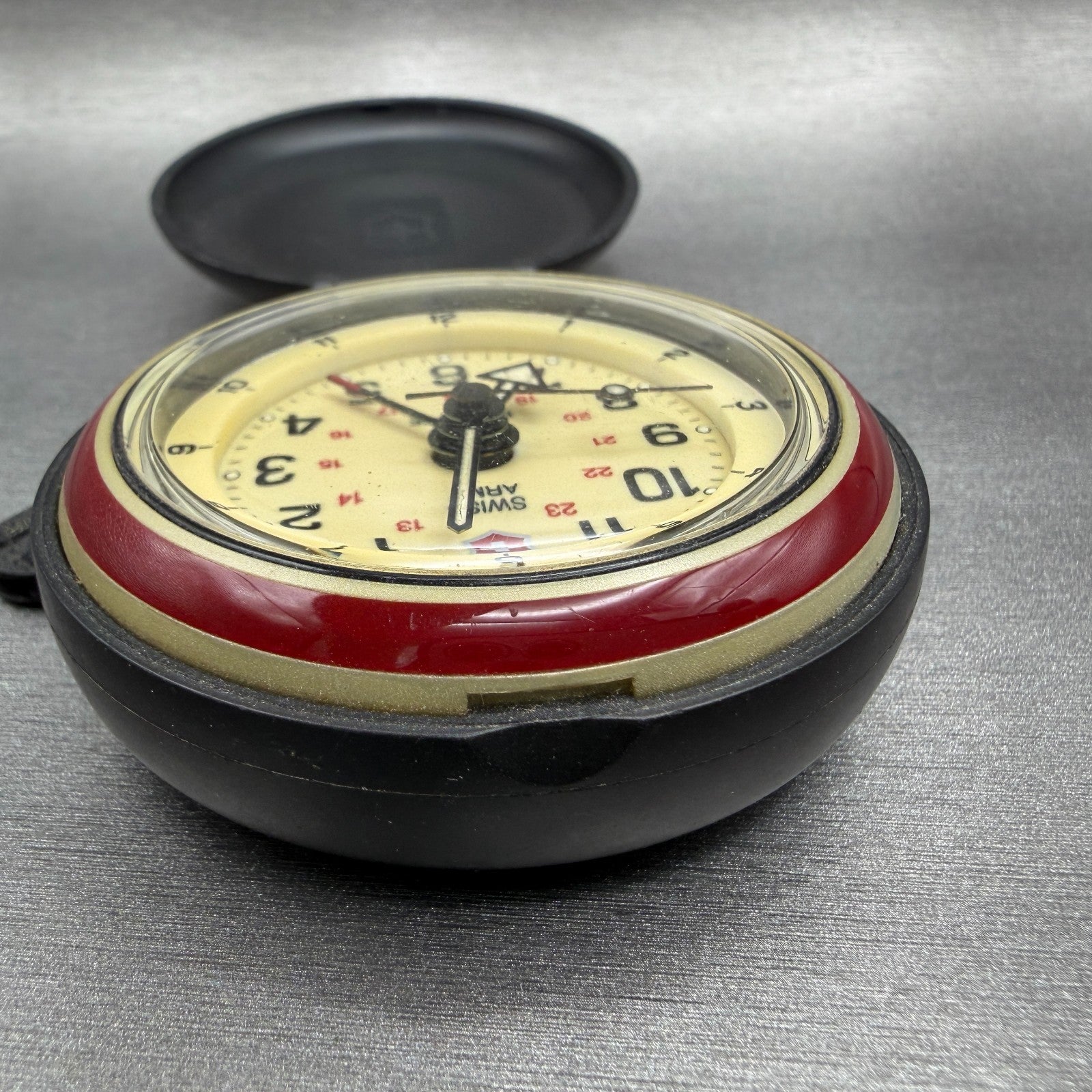 Victorinox Swiss Army Travel Alarm Clock Cream Dial Black Round 65mm PARTS5
