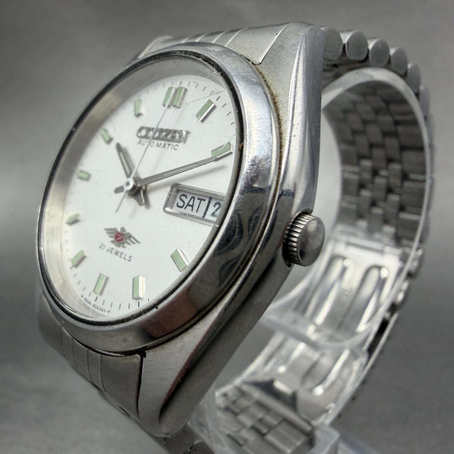 Citizen Automatic Watch Men  Silver Dial Silver Tone Daydate 4-R13167 Runs2