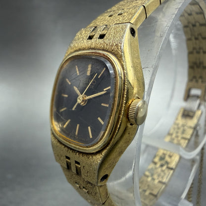 Seiko Watch Women 17mm Black Dial Gold Tone Rectangle 7321-5399 New Battery BCD2