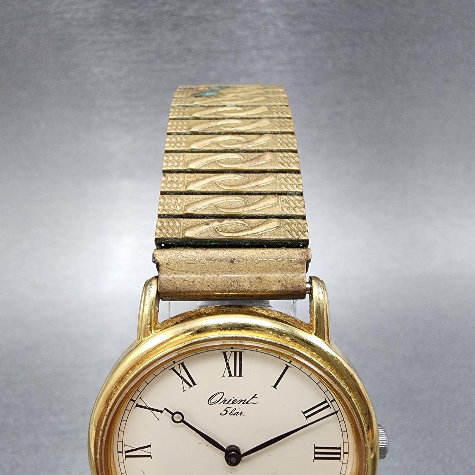 Orient Watch Men 31mm Cream Dial Gold Tone Round H9354060 New Battery VTG4