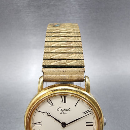 Orient Watch Men 31mm Cream Dial Gold Tone Round H9354060 New Battery VTG4
