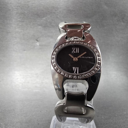Hamilton Marylin Watch Women 21mm Black Dial Steel Diamond Bezel Oval New Batt5
