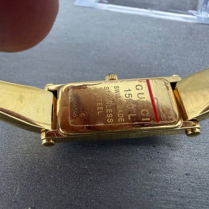 Gucci 1500L Tank Watch Women 12mm MOP Dial Gold Rectangle Bangle New battery ABC9