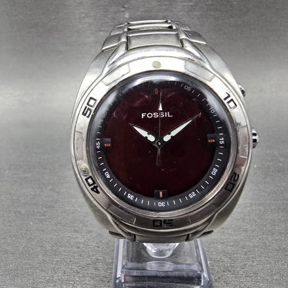 Fossil Big Tic Watch Men 41mm Red Dial Silver Tone Round AM-3758 New Battery0