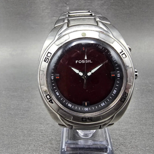 Fossil Big Tic Watch Men 41mm Red Dial Silver Tone Round AM-3758 New Battery0