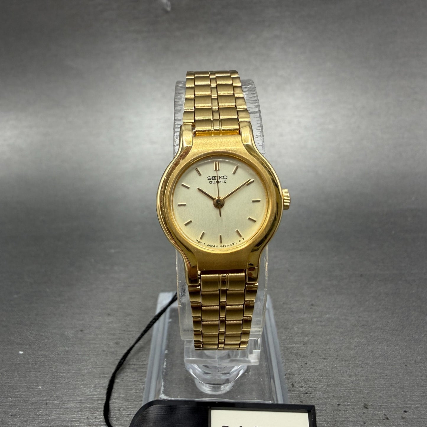 Seiko Watch Women 19mm Gold Dial Gold Tone Round V401-0099 NOS PARTS0
