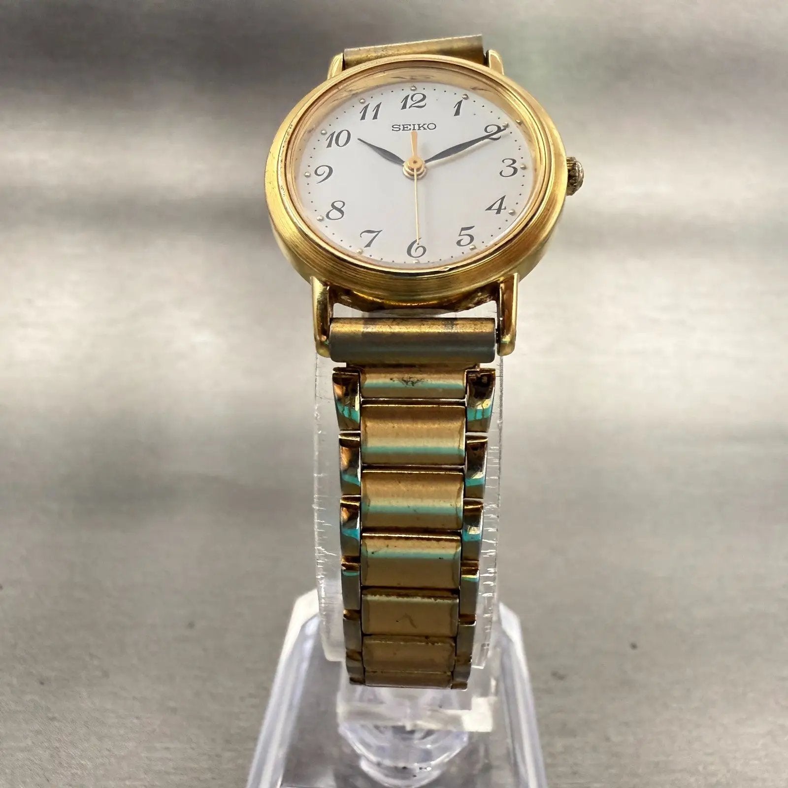 Seiko Watch Women 23mm White Dial Gold Tone Round 1F21-0C00 New Battery Vintage5