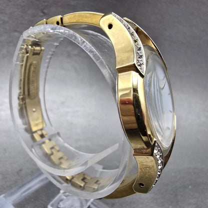 Seiko Solar Watch Women 28mm MOP Dial Gold Tone Round V115-0AZ0 Runs Crystals3