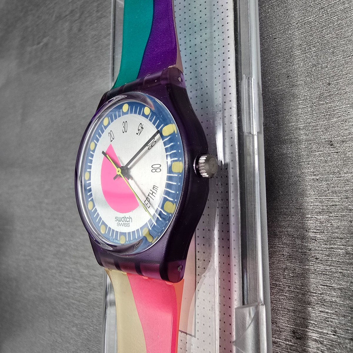 Swatch Scoob-A-Doo Watch Men 34mm Silver Dial Purple Case GV102 New Battery NOS2