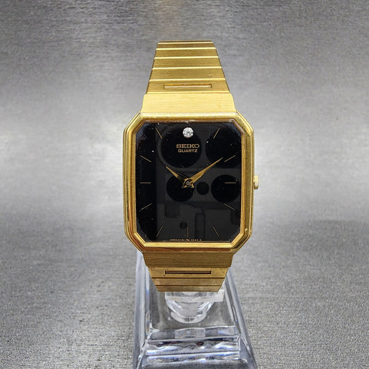 Seiko Tank Watch Men 26mm Black Dial Gold Tone Octagon 5Y305B89 New Battery A120