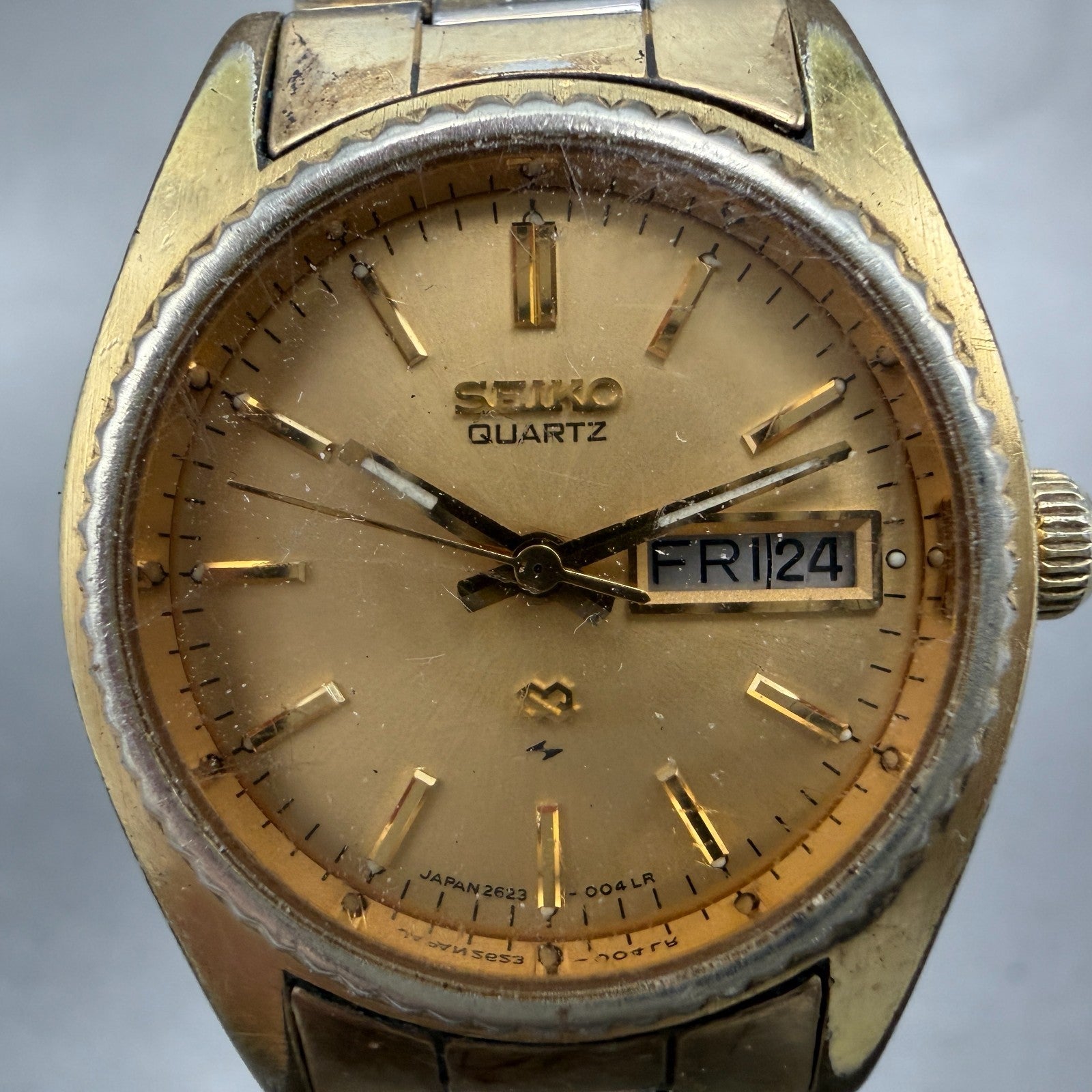 Seiko SQ Watch Women 25mm Champagne Dial Gold Tone Daydate 2623-0059 New Battery1