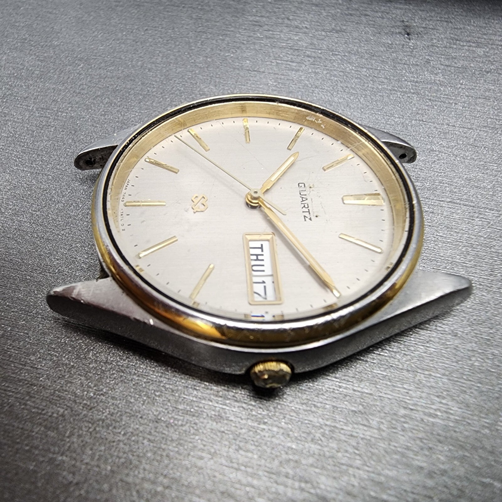 Seiko SQ Watch Men 35mm Gray Dial Two Tone Daydate 7n437a59 New Battery READ!!!5