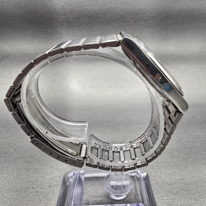 Seiko SQ Watch Men 34mm Silver Dial Silver Tone Daydate Round 5H23-7C60 New Batt8