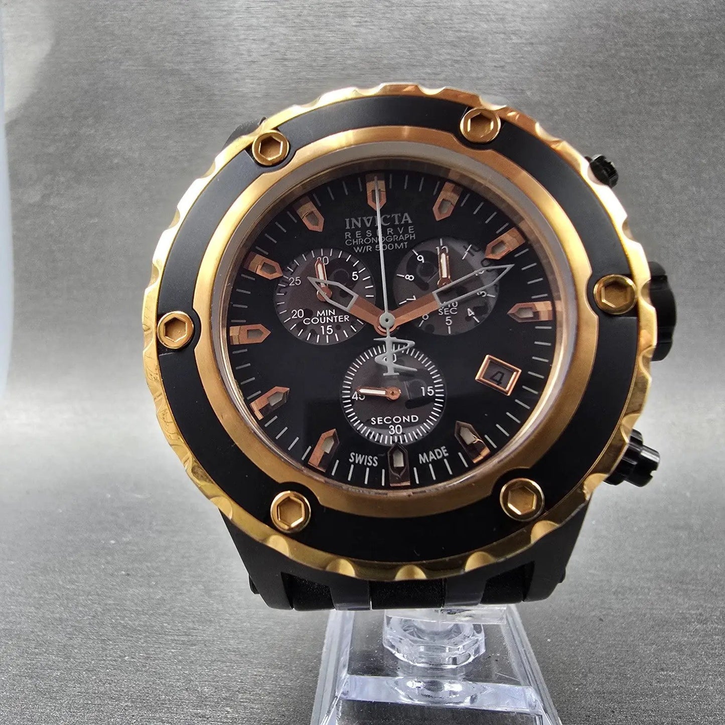 Invicta Sub Aqua Reserve Chronograph Watch Men 52mm Black Dial Black Tone NewBat5