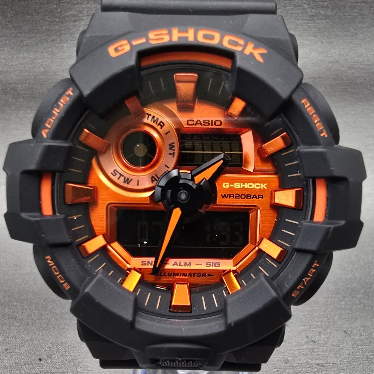 Casio G-Shock GA-700BR Watch Men 53mm Orange Dial Black Chrono Alarm New Battery1